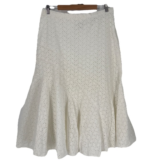 Coldwater Creek Dresses & Skirts - Coldwater Creek Womens Eyelet Trumpet Midi Skirt Size L White Coastal‎ Preppy